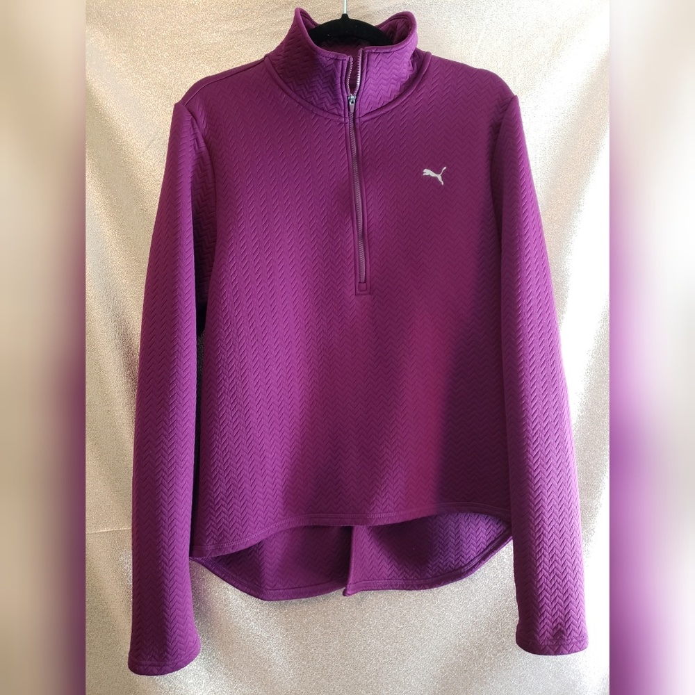 Puma Quilted Knit Sweat Jacket Large Purple Hi Low